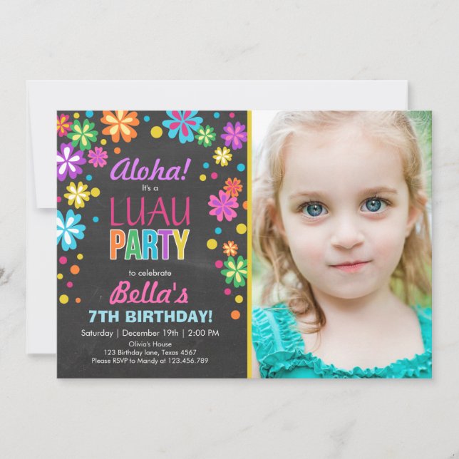 Luau party invitation Tropical Birthday Aloha (Front)