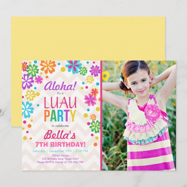 Luau party invitation Tropical Birthday Aloha (Front/Back)
