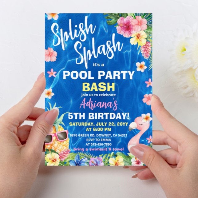 Luau Pineapple Hawaiian Birthday Pool Party Invitation (Creator Uploaded)