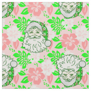 luau pink christmas hawaiian santa hibiscus fabric
