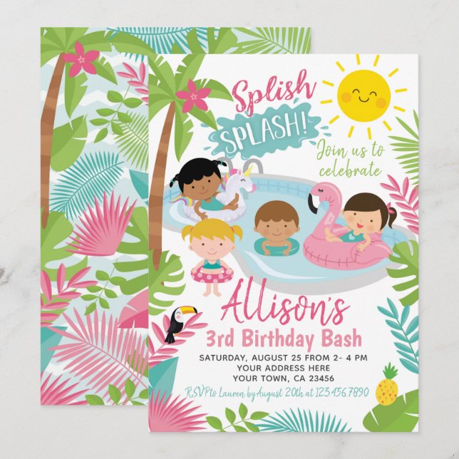 Luau Pool Birthday Invitation (Front/Back)