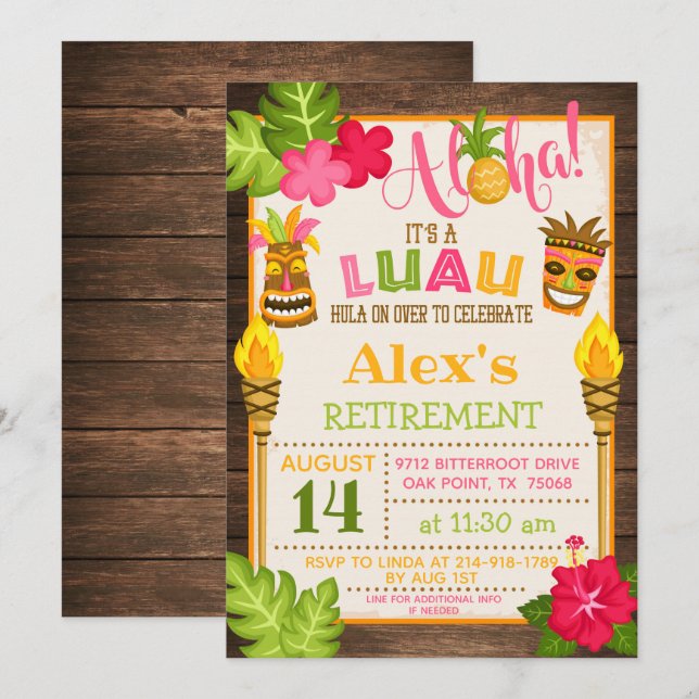 Luau Retirement Party Invitation - Orange Text (Front/Back)