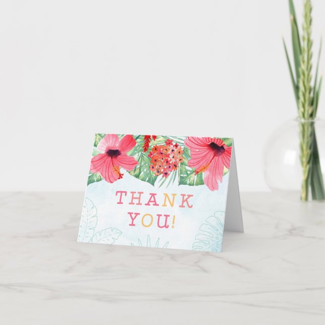Luau thank you card, pink floral card (Front)