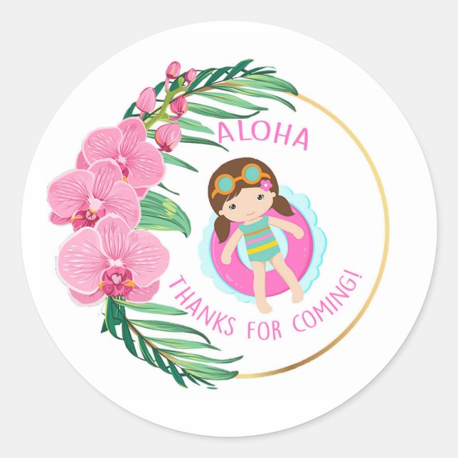 Luau Thank You Gift Favour Sticker Labels (Front)