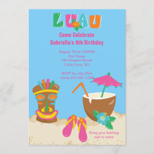 Luau Tiki On the Beach Invitation Anniversaire