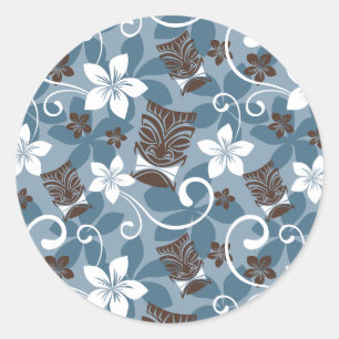 LUAU TIKI PATTERN (BLUE) CLASSIC ROUND STICKER