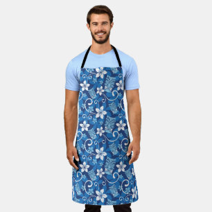 LUAU TIKI PATTERN (BRIGHT BLUE) APRON