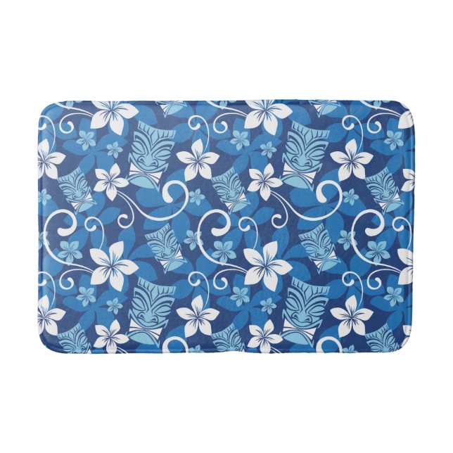 LUAU TIKI PATTERN (BRIGHT BLUE) BATH MAT (Front)