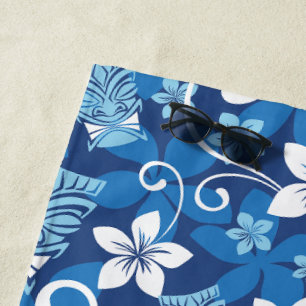 LUAU TIKI PATTERN (BRIGHT BLUE) BEACH TOWEL