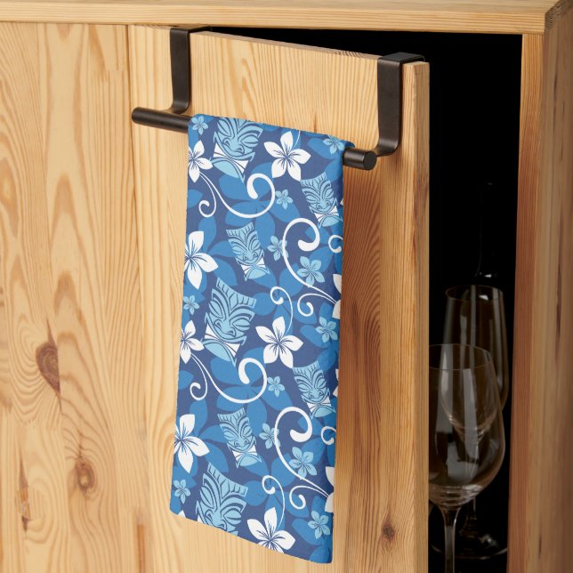 LUAU TIKI PATTERN (BRIGHT BLUE) KITCHEN TOWEL (Thirds Fold)