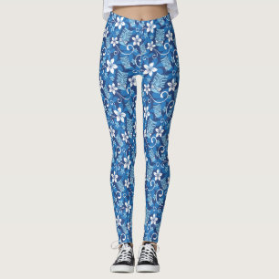 LUAU TIKI PATTERN (BRIGHT BLUE) LEGGINGS