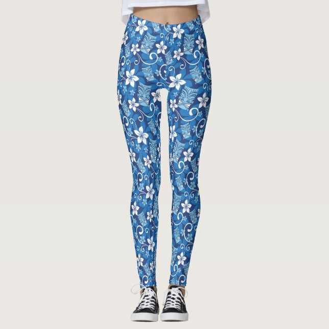 LUAU TIKI PATTERN (BRIGHT BLUE) LEGGINGS (Front)