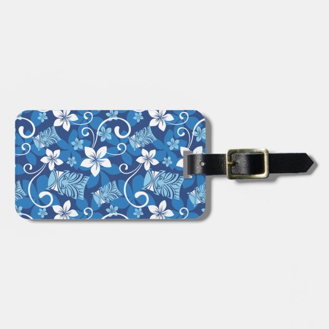 LUAU TIKI PATTERN (BRIGHT BLUE) LUGGAGE TAG (Front Horizontal)