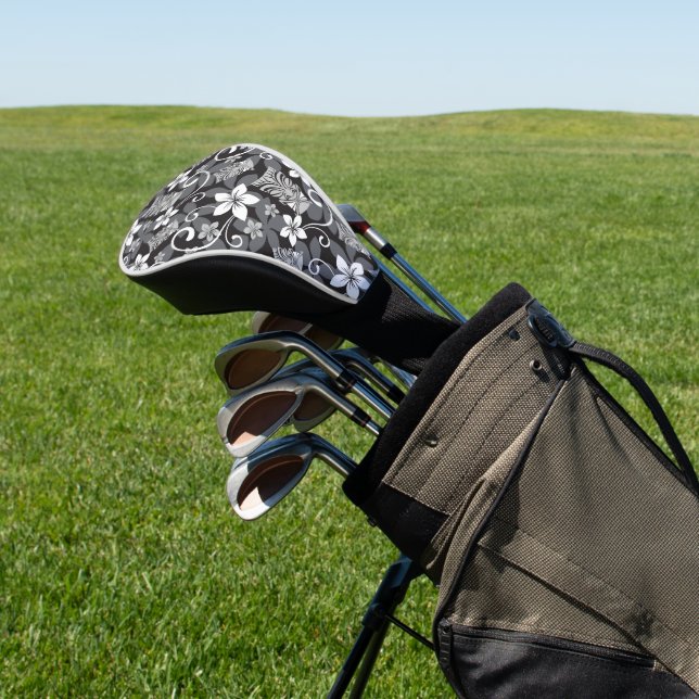 LUAU TIKI PATTERN (CHARCOAL) GOLF HEAD COVER (In Situ)