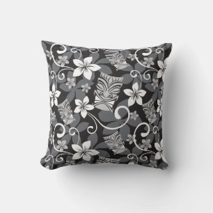LUAU TIKI PATTERN (CHARCOAL) THROW PILLOW
