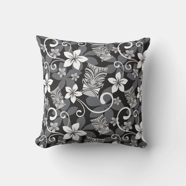 LUAU TIKI PATTERN (CHARCOAL) THROW PILLOW (Front)