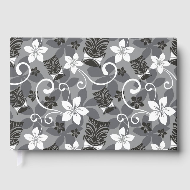 LUAU TIKI PATTERN IN CHARCOAL GUEST BOOK (Front)