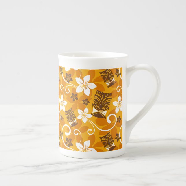 LUAU TIKI PATTERN (ORANGE) BONE CHINA MUG (Right)