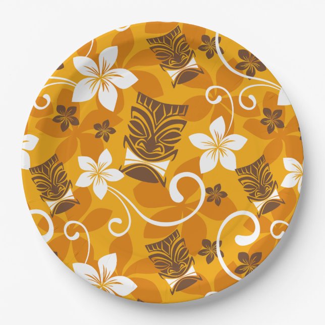 LUAU TIKI PATTERN (ORANGE) PAPER PLATE (Front)