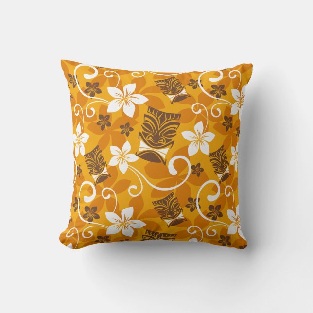 LUAU TIKI PATTERN (ORANGE) THROW PILLOW (Front)