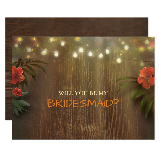 Luau Tropical Beach Lights Floral Bridesmaid Card