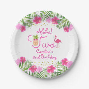 Luau Tropical Floral Girl 2nd Second Birthday Paper Plate