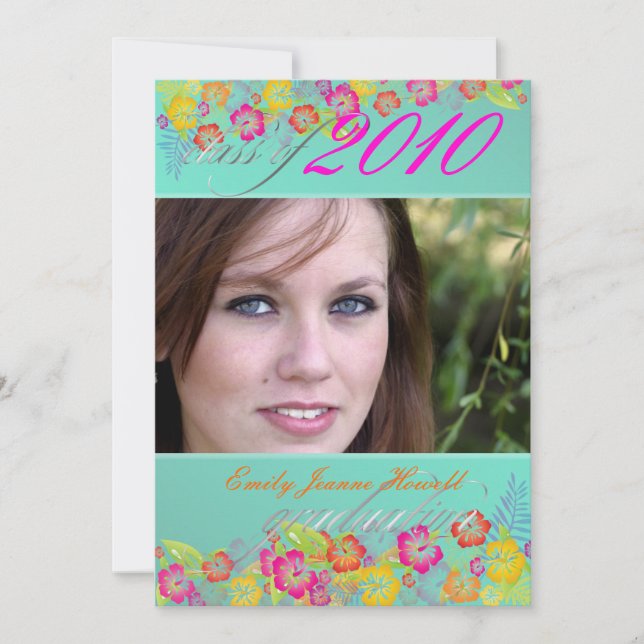 Luau/ Tropical flowers Graduation Party Invitation (Front)