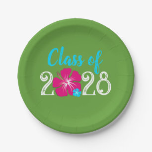 Luau Tropical Green Graduation Paper Plates