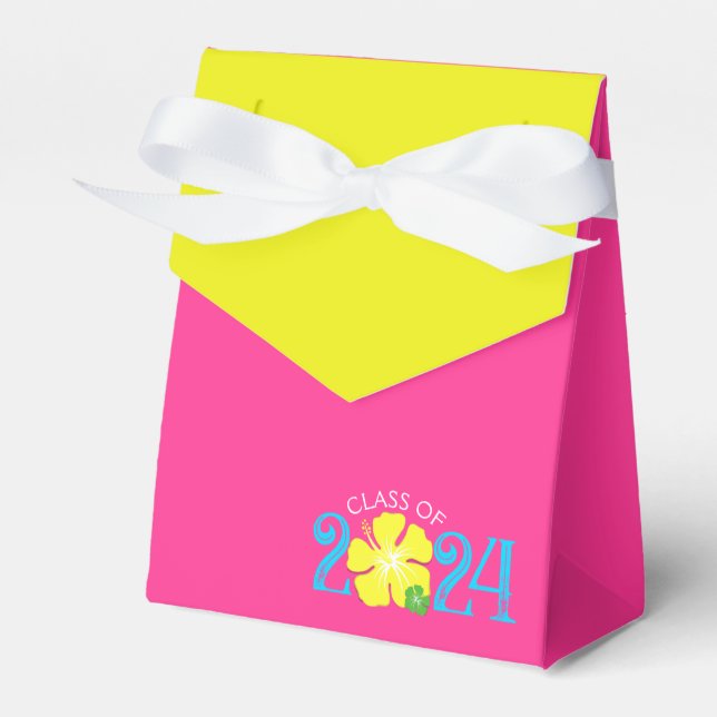 Luau Tropical Hibiscus Graduation Pink Favor Box (Front Side)