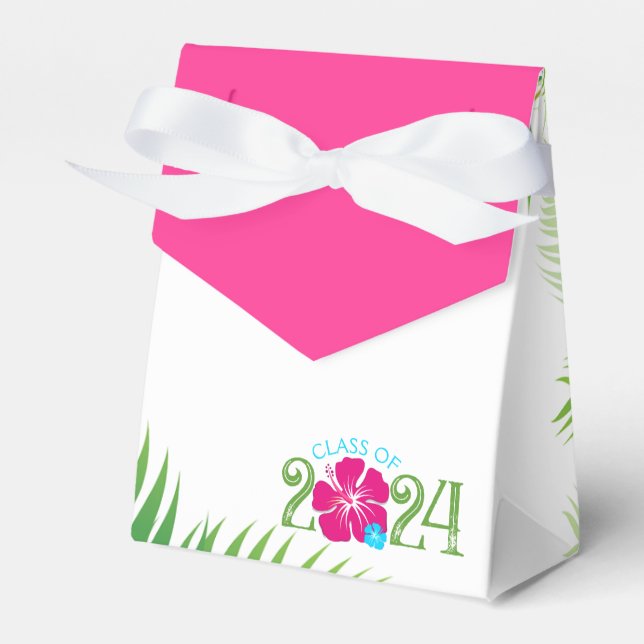 Luau Tropical Hibiscus Graduation White Favor Box (Front Side)