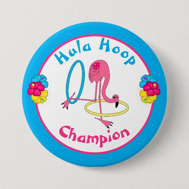 Luau Tropical Party Flamingo Hula Hoop Champion 3" 3 Inch Round Button (Front)
