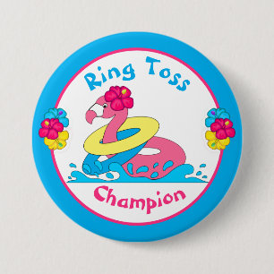 Luau Tropical Party Flamingo Ring Toss Champion 3" 3 Inch Round Button