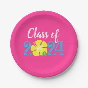 Luau Tropical Pink Graduation Paper Plates
