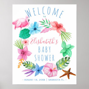Luau tropical wreath baby shower welcome sign