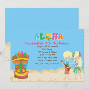 Luau With Kids and Tiki Birthday Invitation