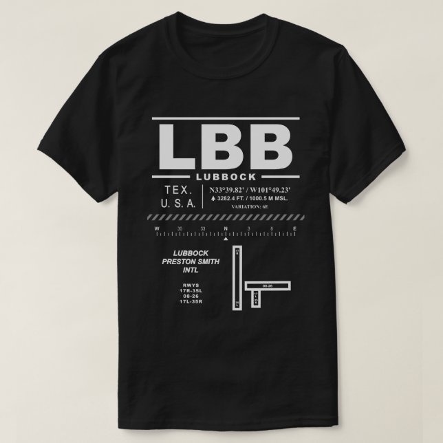 Lubbock Preston Smith International Airport LBB T-Shirt (Design Front)