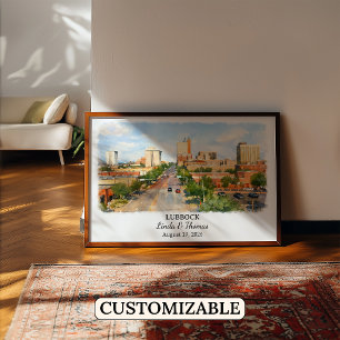 Lubbock Texas Poster, Watercolor, Custom Poster