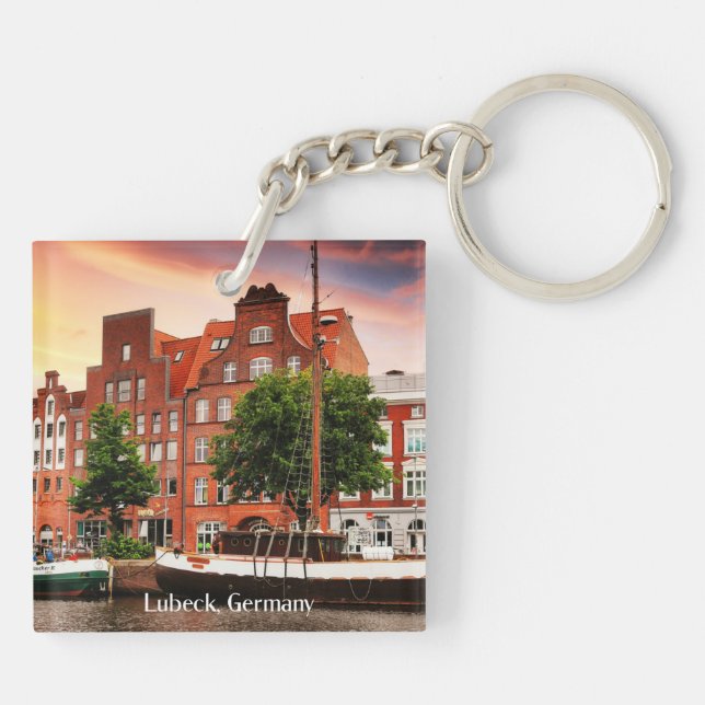 Lubeck Germany cityscape photograph Keychain (Back)