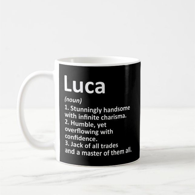 Luca Definition Personalized Name Coffee Mug (Left)