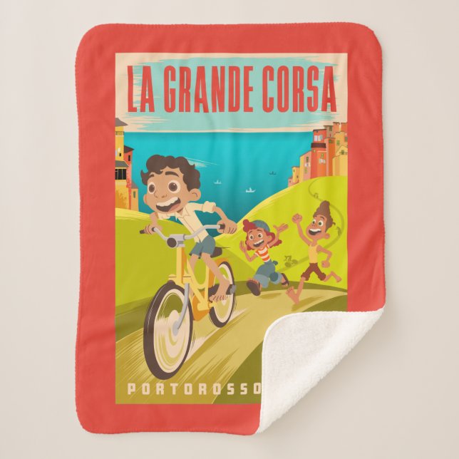 Luca | La Grande Corsa Illustration Sherpa Blanket (Front)