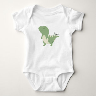 Luca Name Reveal Cute Dinosaur Baby Boy Green Bodysuit