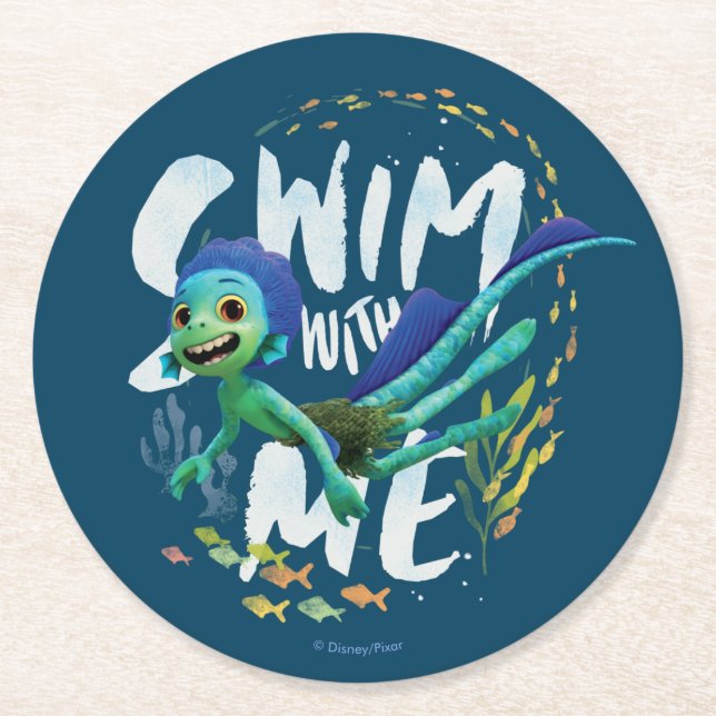 Luca | Swim With Me Round Paper Coaster (Front)