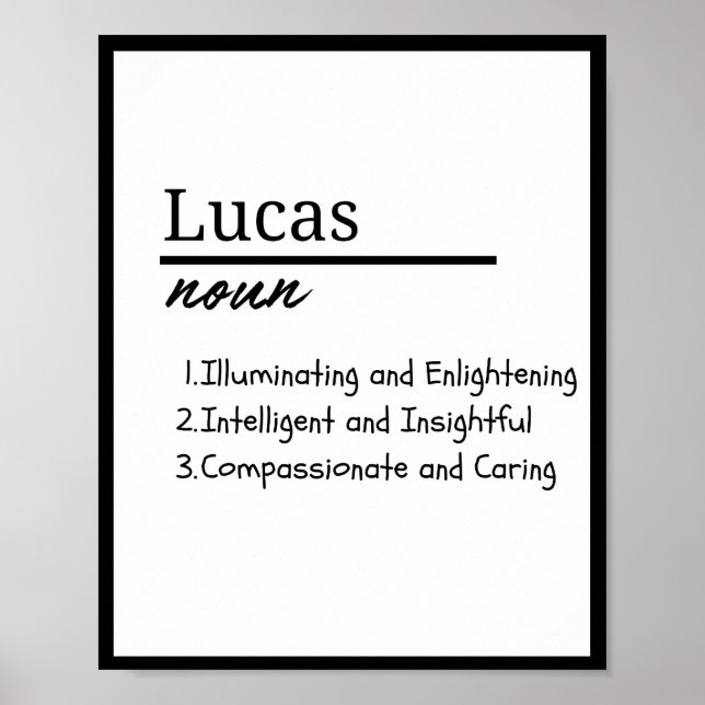 Lucas, Boy Personalized Name Definition Poster (Front)