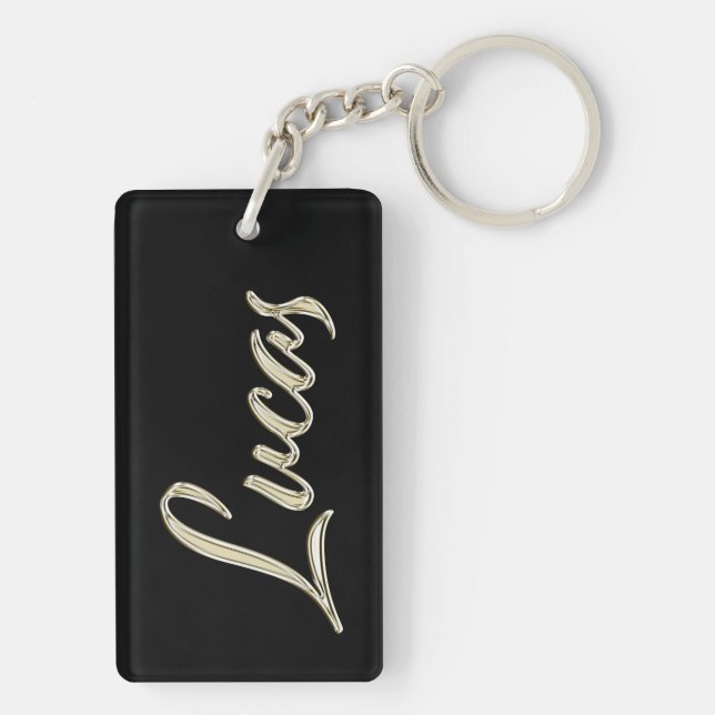Lucas name white gold keychain pendant (Back)