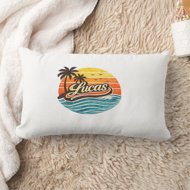 Lucas Retro Sunset Name Design Lumbar Pillow (Blanket)