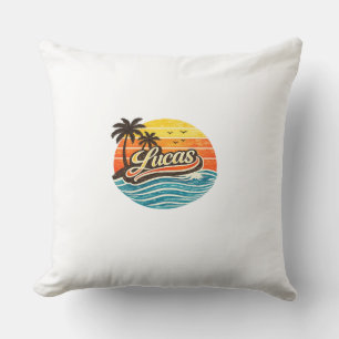 Lucas Retro Sunset Name Design Throw Pillow