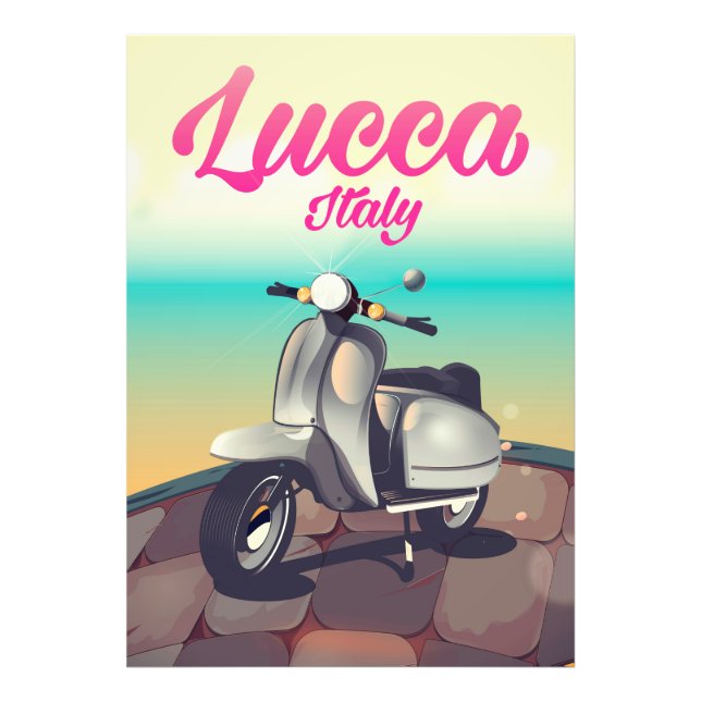 Lucca Italy Scooter travel poster print. (Front)
