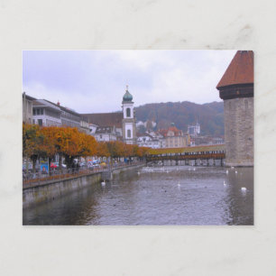 Lucerne old city - Mill bridge and Jesuit church Postcard