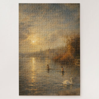 Lucerne Suisse Lever de soleil Cygne Puzzle d'art