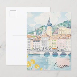 Lucerne Switzerland Gouache Illustration Travel Postcard